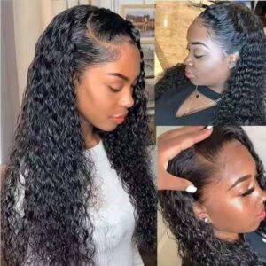 Front Lace Long Curly Synthetic Wig - Natural Black