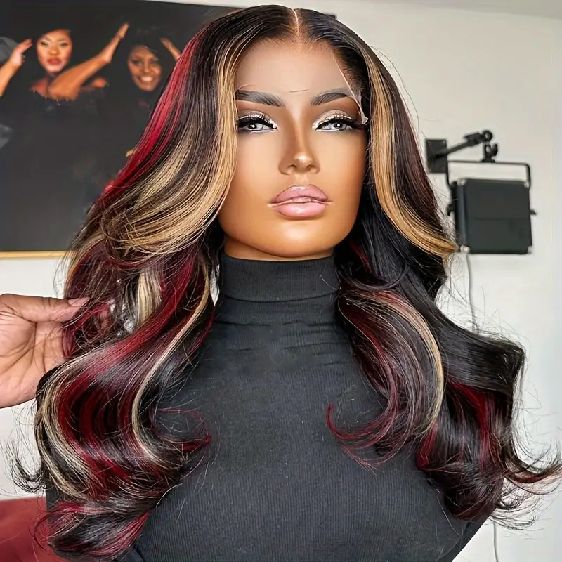 Highlight Ombre Lace Front Wavy Wig - 图片 4
