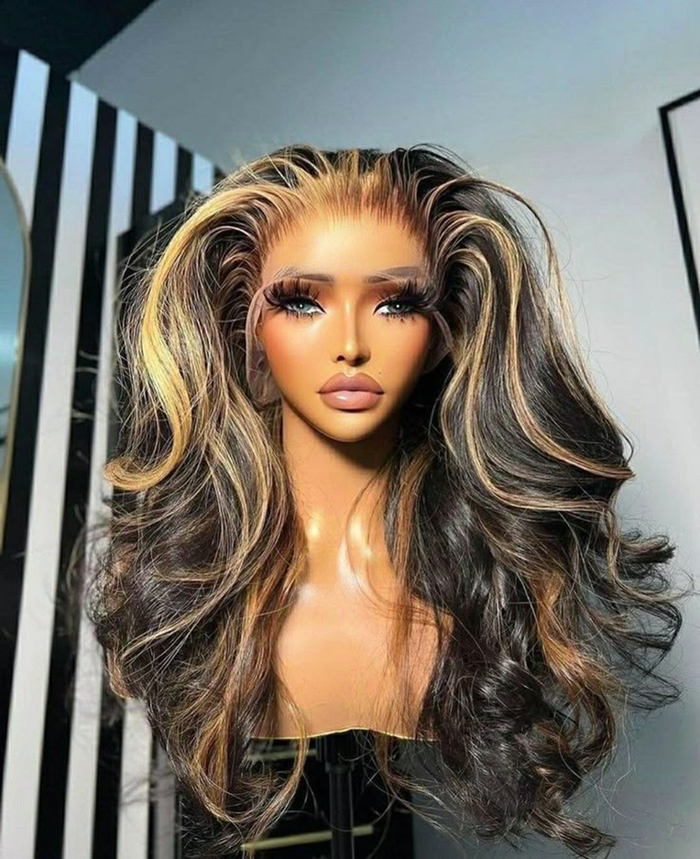 Highlight Ombre Lace Front Wavy Wig - 图片 6