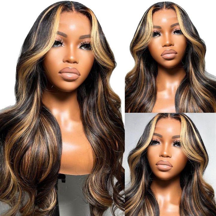 Highlight Ombre Lace Front Wavy Wig - 图片 5